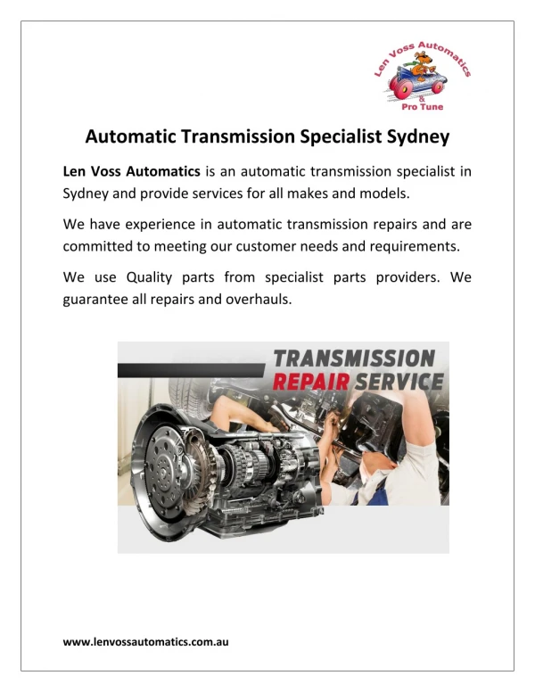 Automatic Transmission Specialist Sydney - Lenvoss Automatics