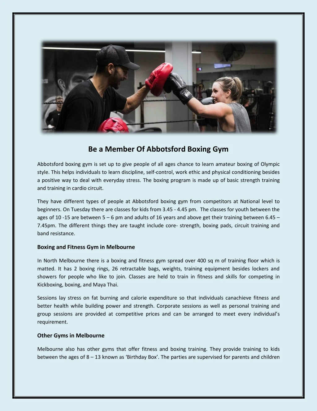 be a member of abbotsford boxing gym