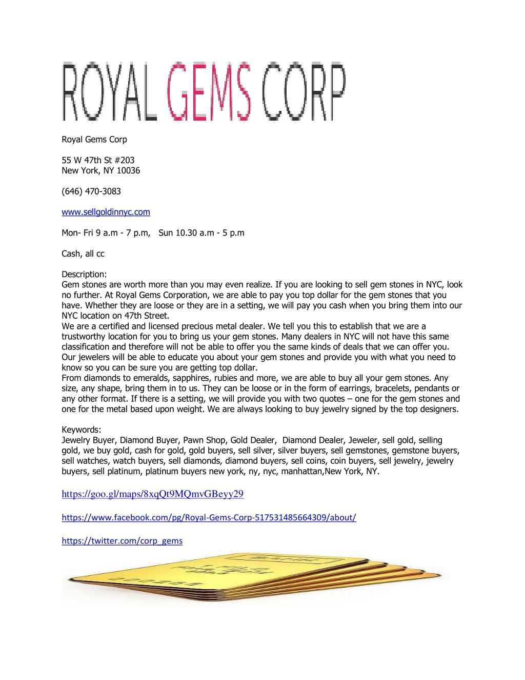 royal gems corp 55 w 47th st 203 new york