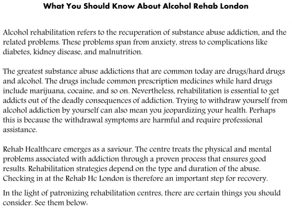 What You Should Know About Alcohol Rehab London