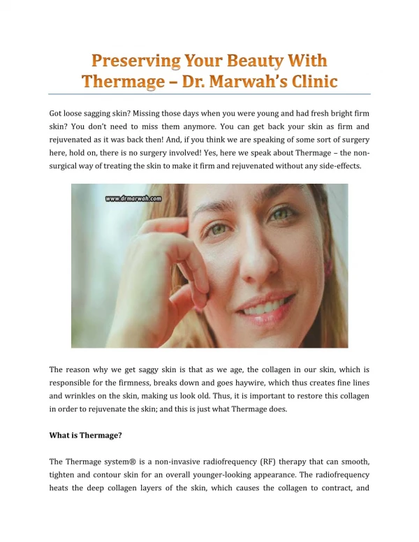 Preserving Your Beauty With Thermage - Dr Marwah's Clinic