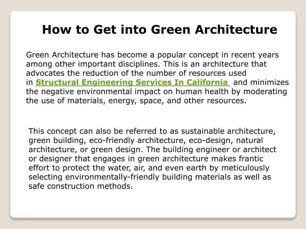 how to get into green architecture