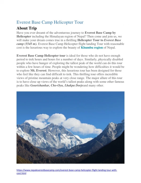 Everest Base Camp Helicopter Flight Landing Tour with Cost US950 - Everest Base Camp Helicopter Tour