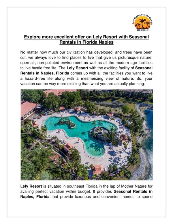 Explore more excellent offer on Lely Resort with Seasonal Rentals In Florida Naples