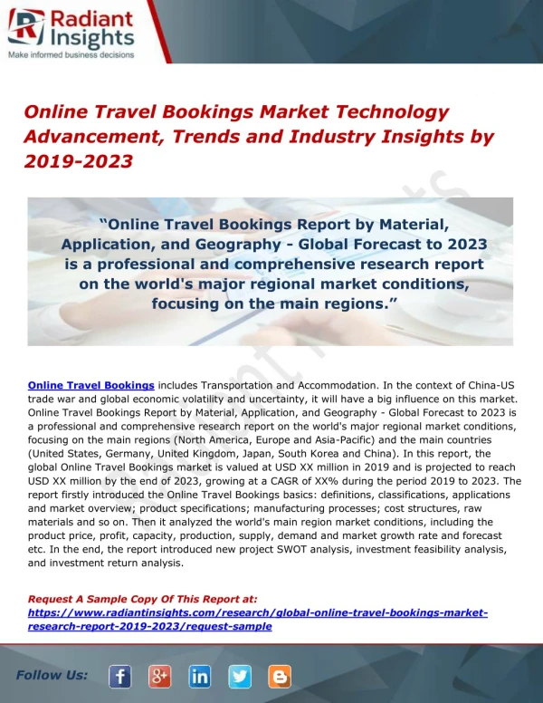 Online Travel Bookings Market Technology Advancement, Trends and Industry Insights by 2019-2023