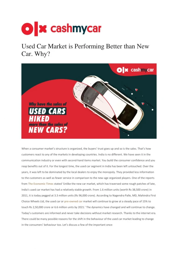 Used Car Market is Performing Better than New Car. Why?