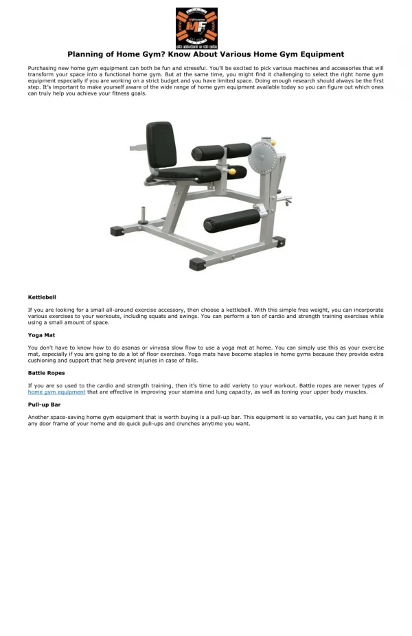 Planning of Home Gym? Know About Various Home Gym Equipment