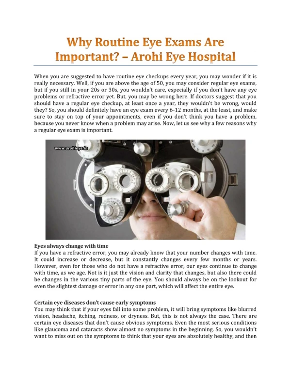 Why Routine Eye Exams Are Important - Arohi Eye Hospital