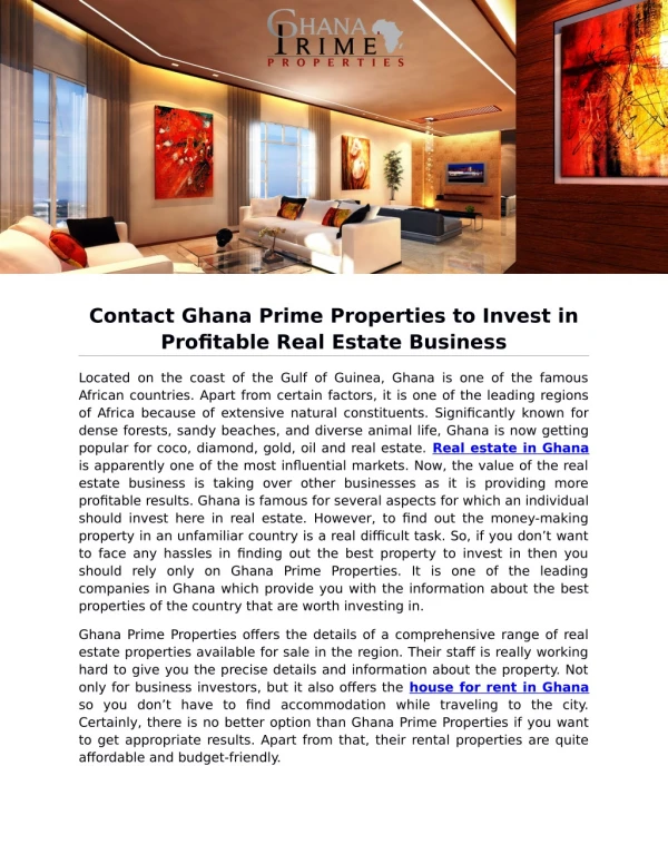 Contact Ghana Prime Properties to Invest in Profitable Real Estate Business
