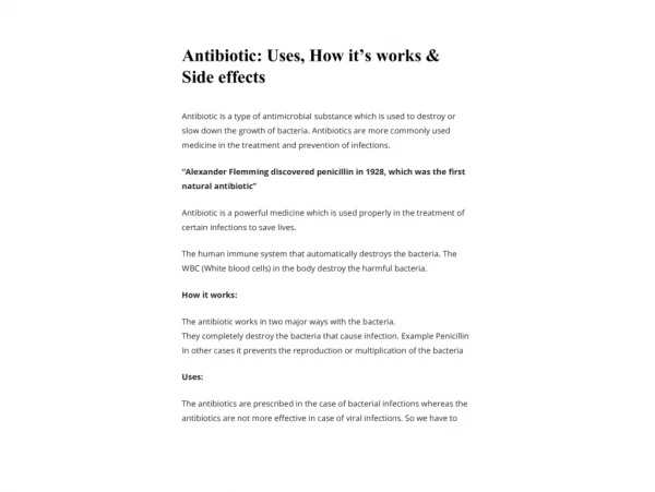 Antibiotic: Uses, How it’s works & Side effects