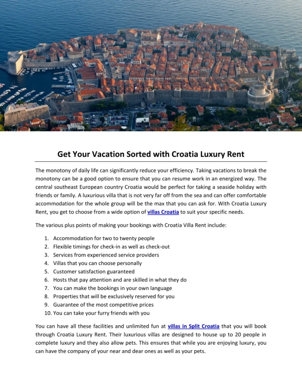 Get Your Vacation Sorted with Croatia Luxury Rent