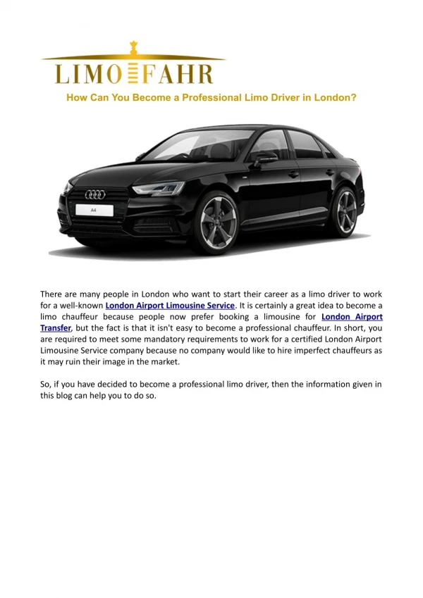 How Can You Become a Professional Limo Driver in London?