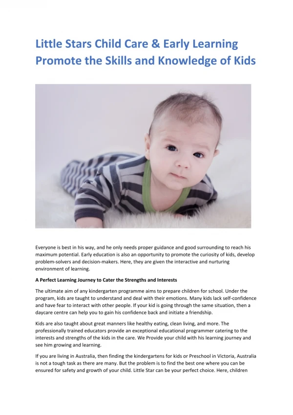 Little Stars Child Care & Early Learning Promote The Skills And Knowledge of Kids