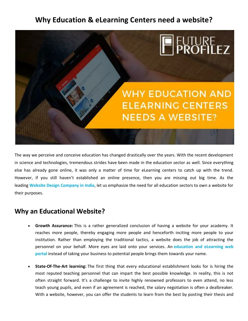 why education elearning centers need a website