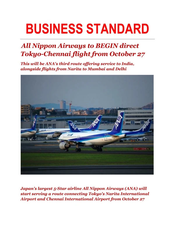 All Nippon Airways to BEGIN direct Tokyo-Chennai flight from October 27