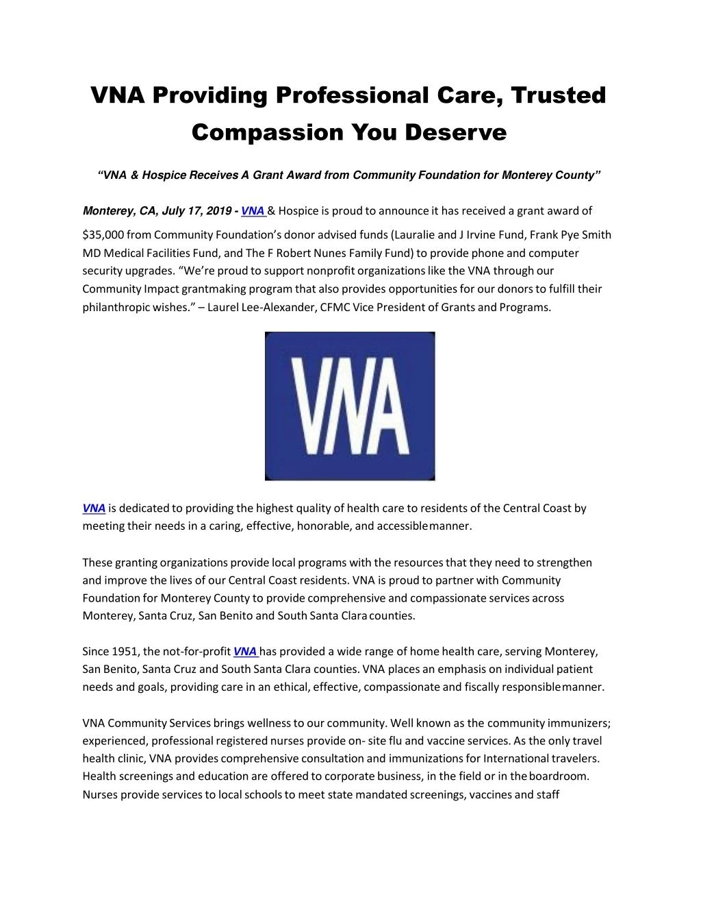 vna providing professional care trusted