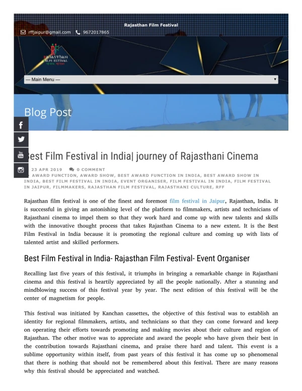 Best Film Festival in India- Rajasthan Films
