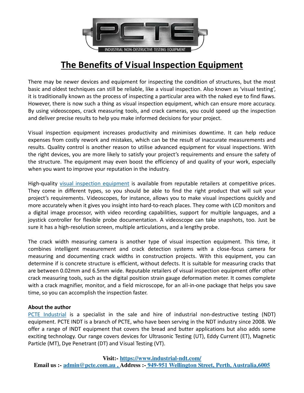 the benefits of visual inspection equipment