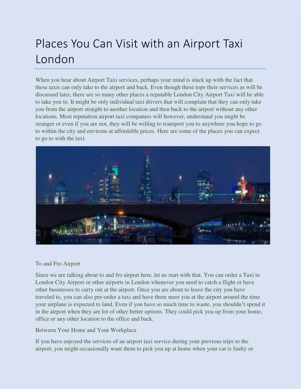 places you can visit with an airport taxi london