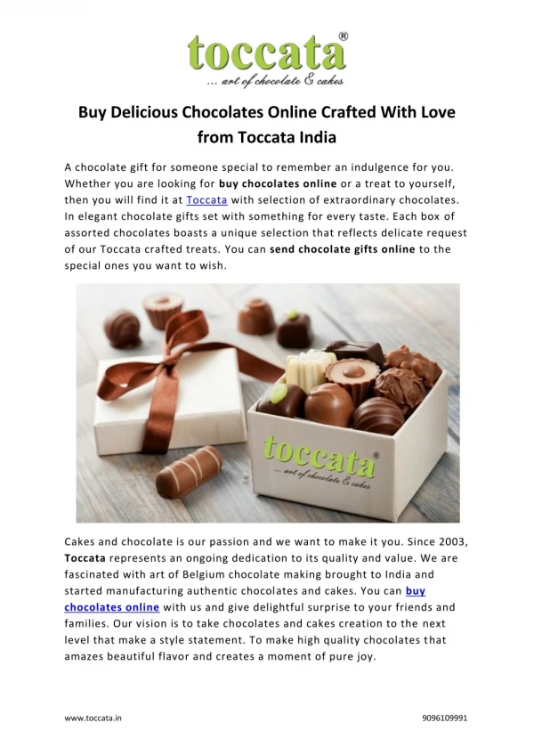 Buy Delicious Chocolates Online Crafted With Love from Toccata India