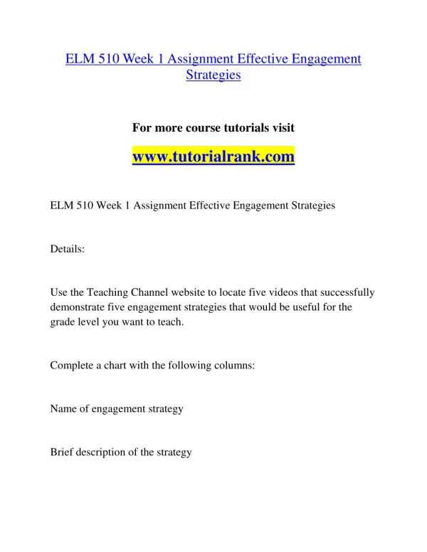 elm 510 week 1 assignment effective engagement