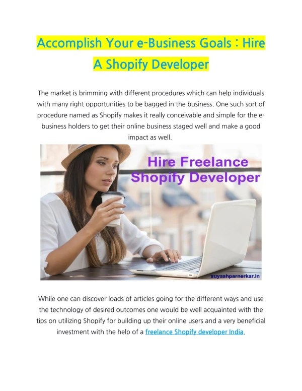 Accomplish Your e-Business Goals : Hire A Shopify Developer