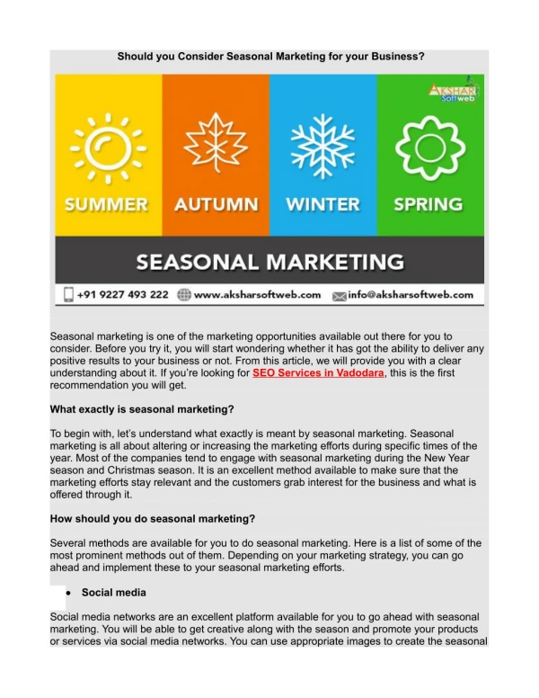 Should you Consider Seasonal Marketing for your Business?