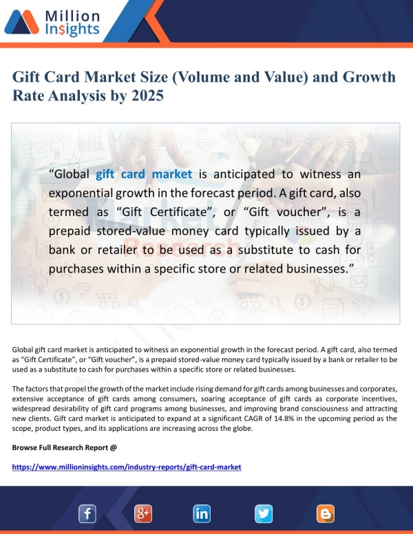 Gift Card Market Size (Volume and Value) and Growth Rate Analysis by 2025