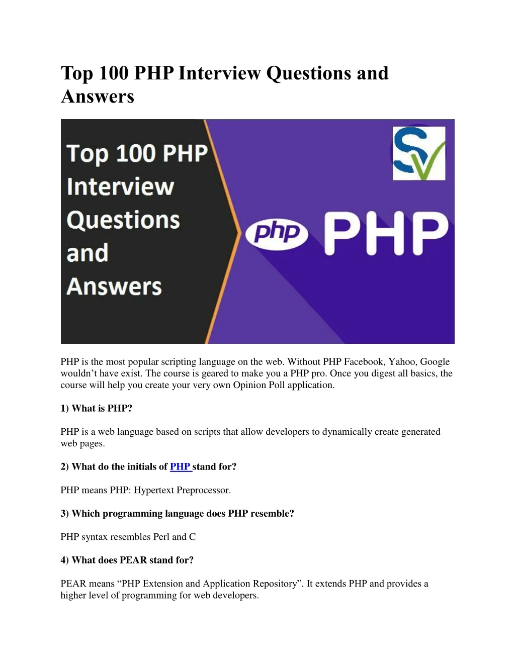 top 100 php interview questions and answers