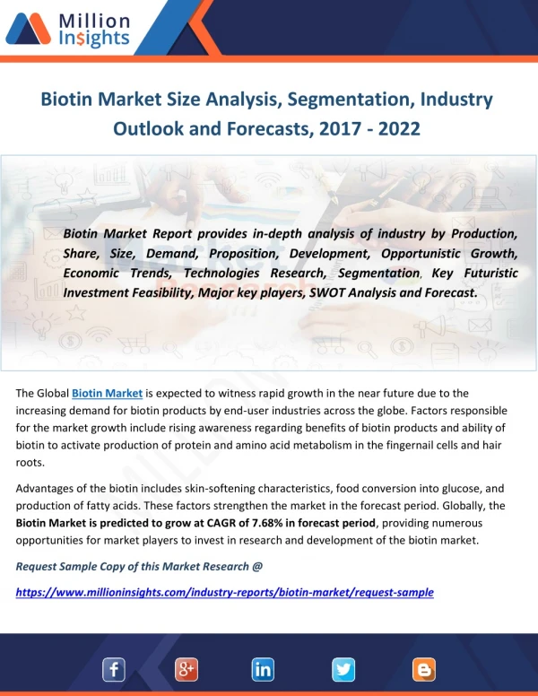 Biotin Market Size Analysis, Segmentation, Industry Outlook and Forecasts, 2017 - 2022