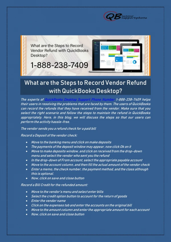 QuickBooks Desktop Support Phone Number 1-888-238-7409