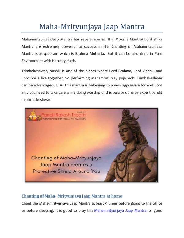 Maha-Mrityunjaya Jaap Mantra