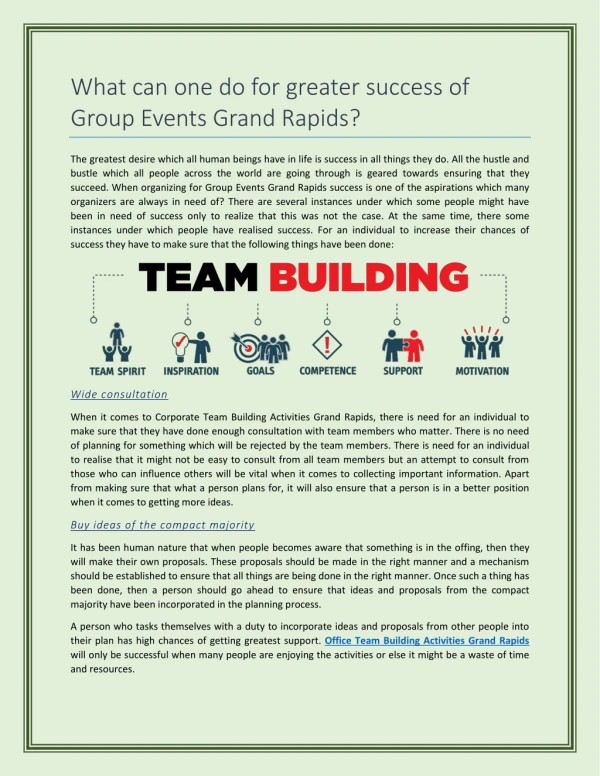What can one do for greater success of Group Events Grand Rapids