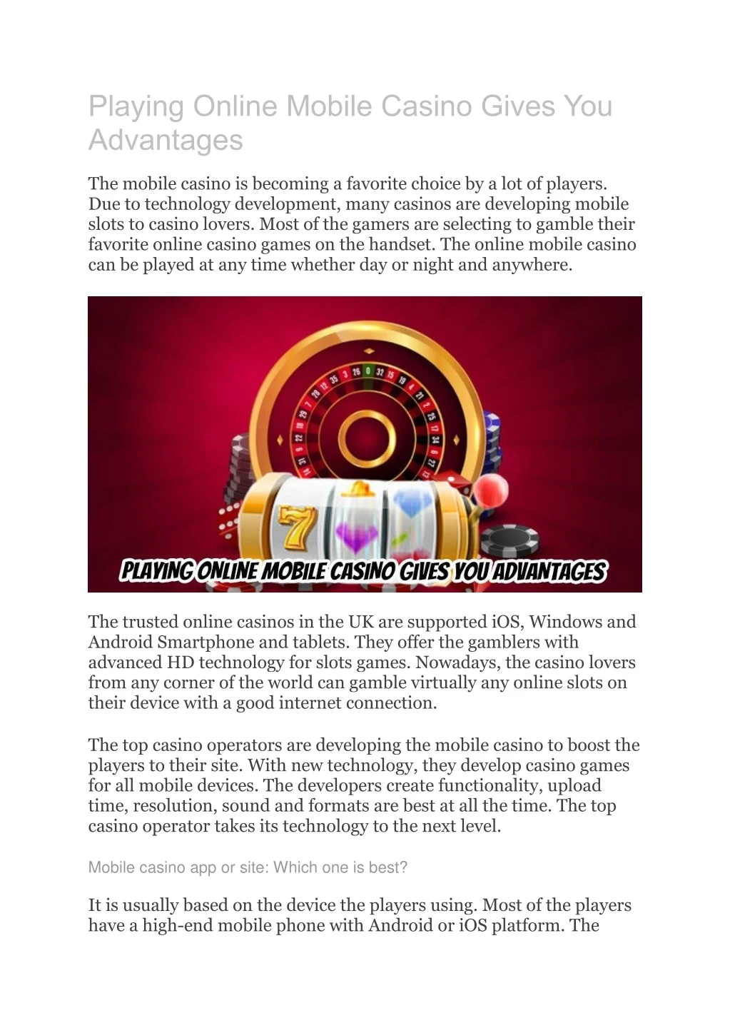 playing online mobile casino gives you advantages