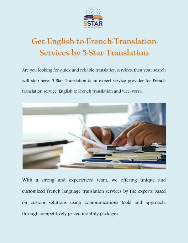 Get English to French Translation Services By 5 Star Translation