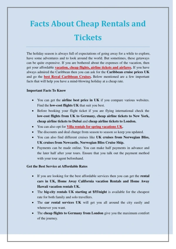 Facts About Cheap Rentals and Tickets - PDF
