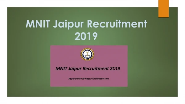 MNIT Jaipur Recruitment 2019, Online Forms For MNIT 234 Teaching Jobs
