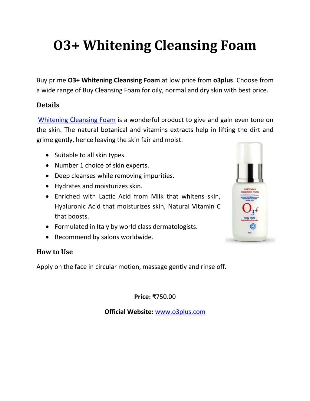 o3 whitening cleansing foam