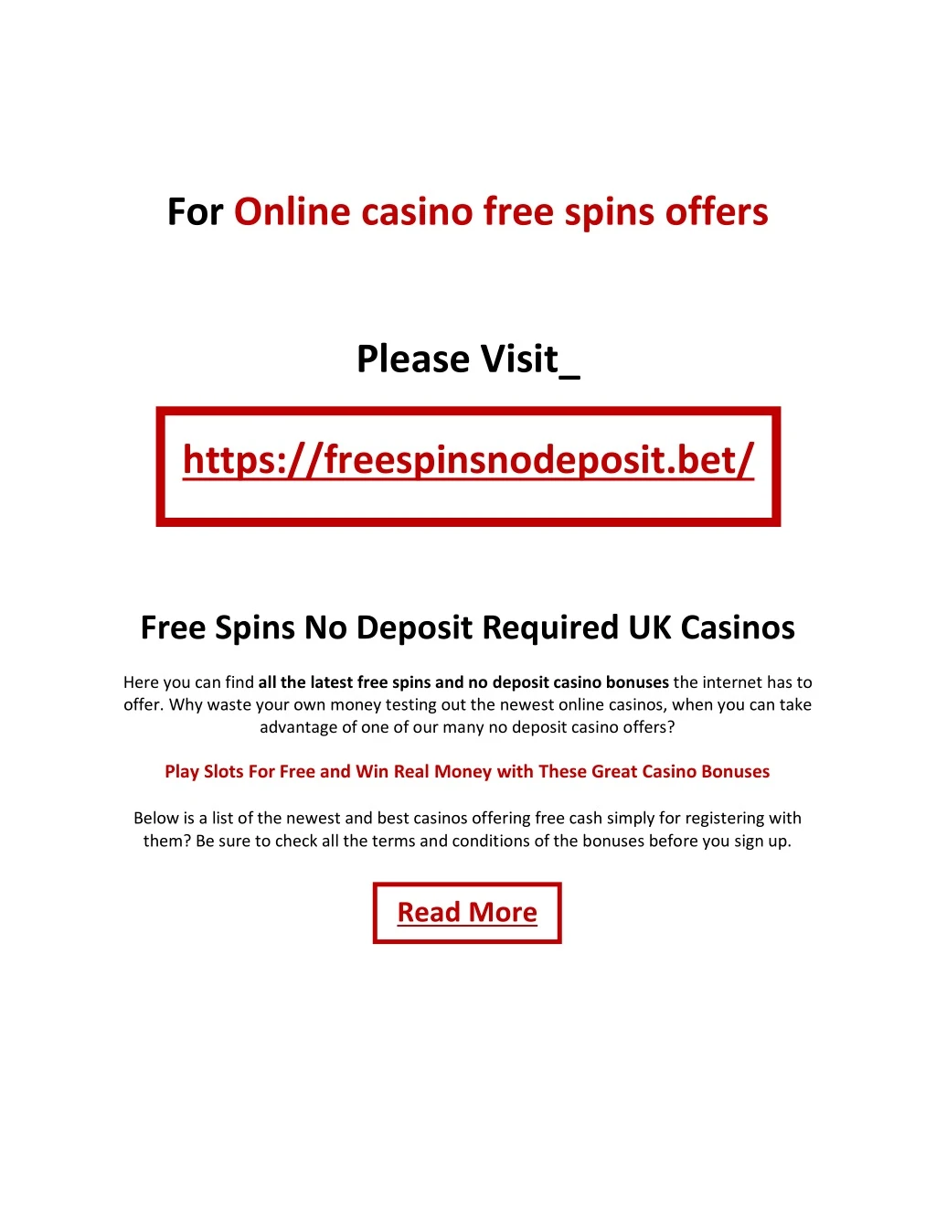 for online casino free spins offers