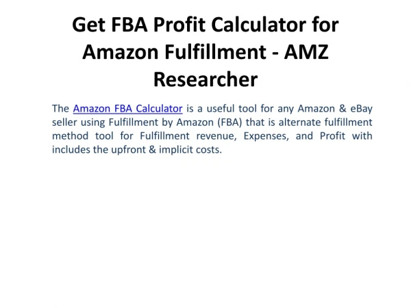 Get FBA Profit Calculator for Amazon Fulfillment - AMZ Researcher