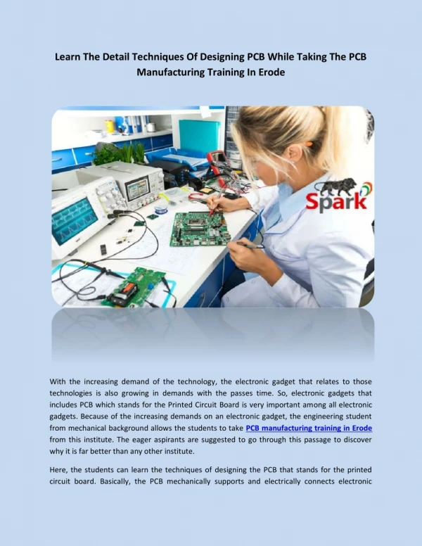 Learn The Detail Techniques Of Designing PCB While Taking The PCB Manufacturing Training In Erode
