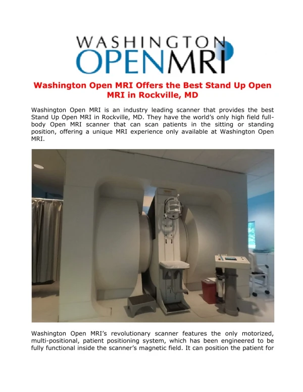 Best Stand Up Open MRI in Rockville, MD