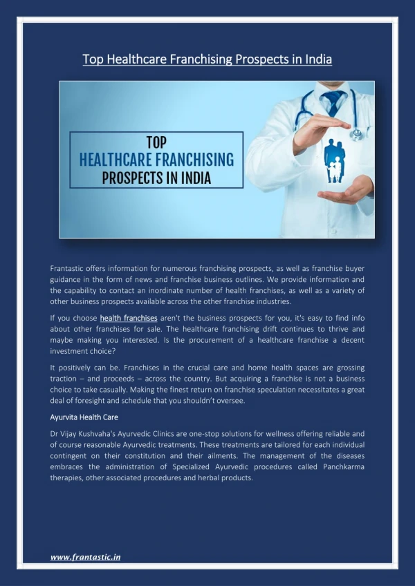 Top Healthcare Franchising Prospects in India