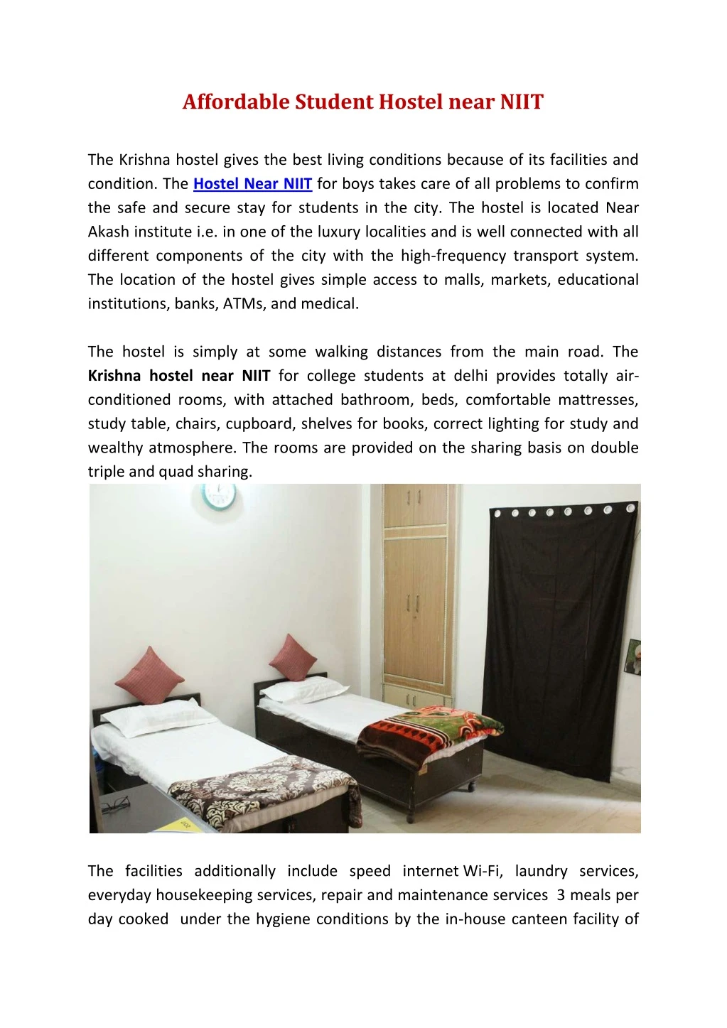 affordable student hostel near niit