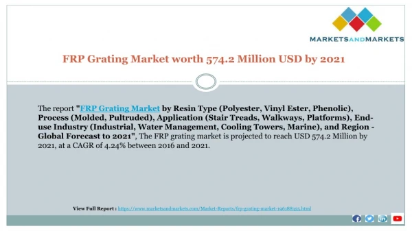 FRP Grating Market worth 574.2 Million USD | Global Forecast 2021