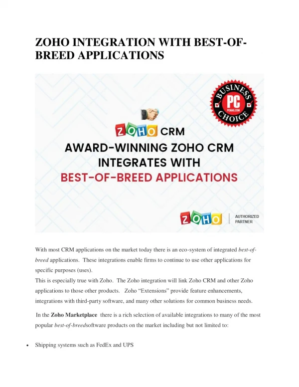 ZOHO INTEGRATION WITH BEST-OF-BREED APPLICATIONS