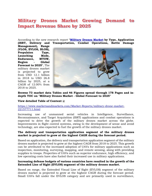 Military Drones Market Growing Demand to Impact Revenue Share by 2025
