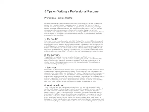 5 Tips on Writing A Professional Resume