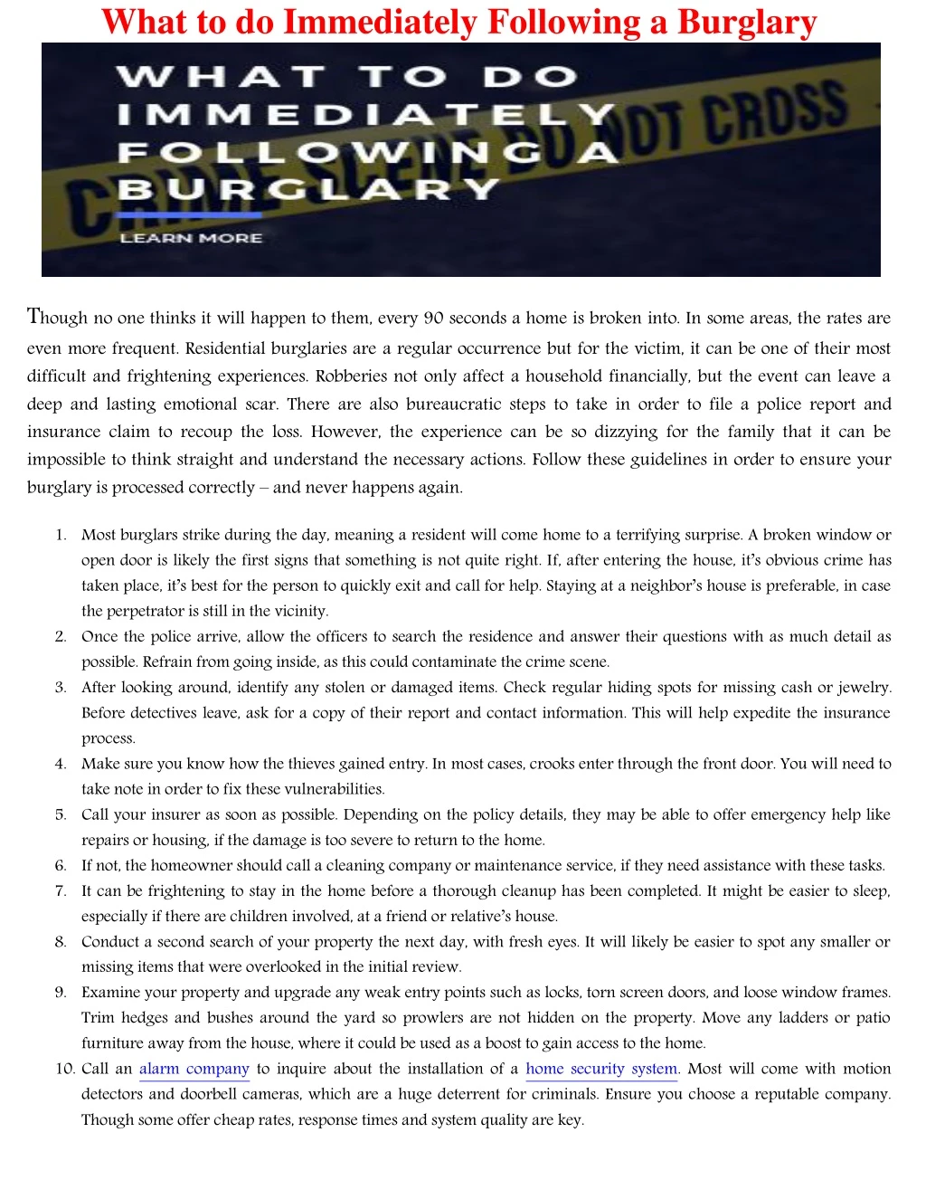 what to do immediately following a burglary