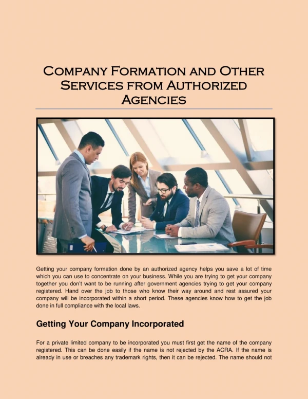 Company Formation and Services from Authorized Agencies in Singapore